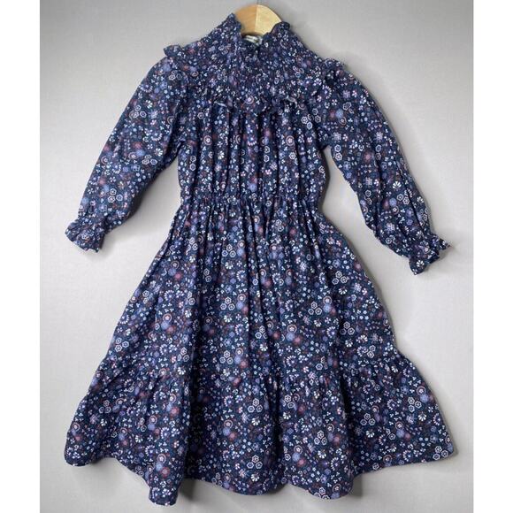 The New Society Girls 4 Yrs Liberty Floral Dark Blue Smock Neck Midi Dress